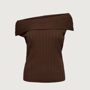 OAK + FORT Brown Off-Shoulder Top